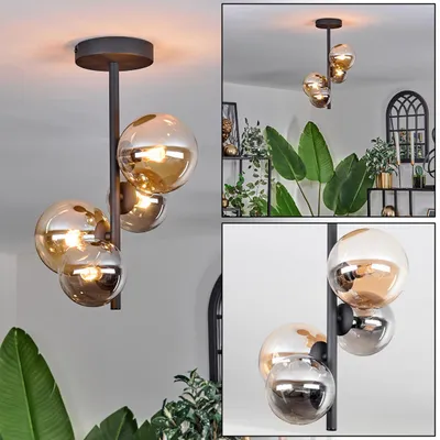 Produktbild von Isorella Deckenlampe aus Metall/Glas in Schwarz/Bernsteinfarben/Rauchfarben