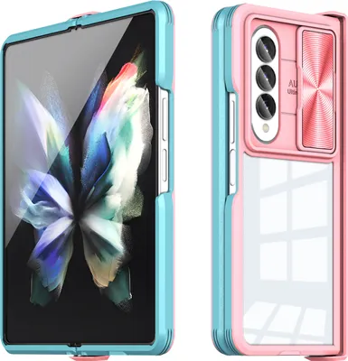 Image de Étui pour Samsung Galaxy Z Fold 4 Étui hybride TPU transparent avec cache caméra coulissant Rose