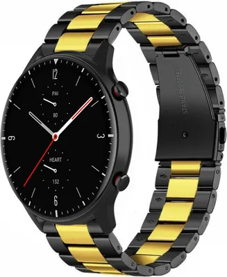 Produktbild von Strap-it Stahlarmband - Kompatibel mit Amazfit GTR 2 Armband Ersatzarmband Edelstahl - Gliederarmband mit Faltschließe - Hochwertiges Material - für Smartwatch 22mm Armband Schwarz / Gold