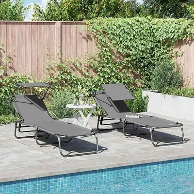 Produktbild von Klappbare Sonnenliege Set 2er Grau 190 x 57 x 81 cm Oxford Gartenliege Liegestuhl Relaxliege mit Verstellbarer Rückenlehne für Balkon Terrasse Pool Outdoor