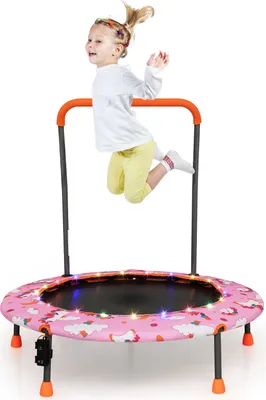 Produktbild von GOPLUS Ø92cm Kindertrampolin LED, Mini Trampolin mit Griff Abnehmbar & Sicherheitspolster, Fitness Trampolin rutschfest von 3-6 Jahren