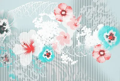 Produktbild von Tadessi Fototapete | Blumen | 4.00 m x 2.70 m | Blau | Grau | Wandbild | Digitaldruck