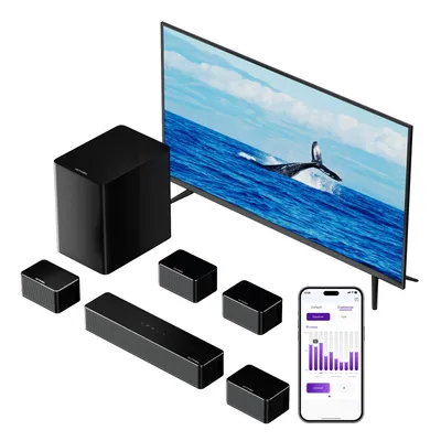 Immagine prodotto di Sistema audio surround virtuale ULTIMEA 7.1 per TV, potenza di picco 410 W, soundbar con subwoofer regolabile e cassa surround, controllo APP