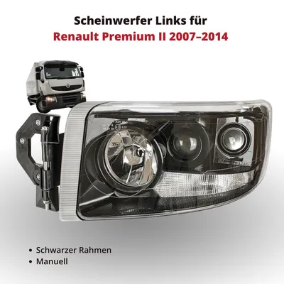 Produktbild von Scheinwerfer Frontscheinwerfer Links für Renault Premium II 2007–2014 | Schwarzer Rahmen | Manuelle Einstellung | OEM 5010578455