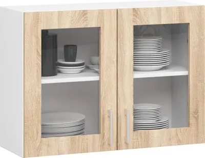 Image de Vitrine haute TRIVORA - largeur 80 cm, blanc / chêne sonoma