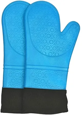 Produktbild von Ofenhandschuhe, hitzebeständige Silikon-Ofenhandschuhe, extra Lange Anti-Rutsch-Ofenhandschuhe zum Grillen, Kochen, Backen, Küche, Mikrowelle, Pizza (Blau, 1 Paar)