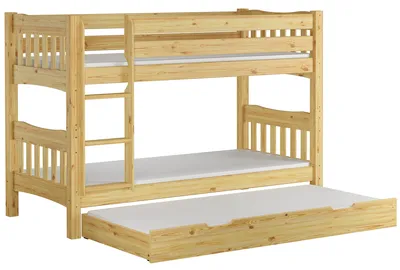 Produktbild von Etagenbett Kiefer Massivholzbett 90x200 Stockbett Hochbett Zubehör wählbar V-60.15-09Ni70 Rollrost. Matratze und Gästebettkasten inkl.