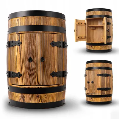 Produktbild von Holzbar Fass 55x40 cm Alkoholschrank Hausbar aus Holz für Whisky Wein Flaschen | Barfass Schrank Minibar Weinschrank rustikal Loft Möbel Geschenkidee