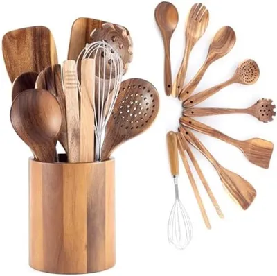 Produktbild von PromoHome® Houten Keukenset - 9-teilige Gourmet-Accessoires mit ergonomischem Design, Holz, Braun
