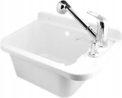 Produktbild von Ausgussbecken für Werkstatt Waschbecken Kunststoff Waschtrog inkl. Zubehör mit Wasserhahn; weiss
