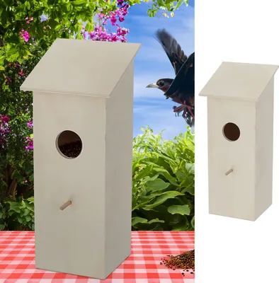 Produktbild von Vogelhaus 9x22x9cm naturfarben Kiefer Nistkasten Futterhaus individuell bemalbar verzierbar zum Aufstellen oder Hängen