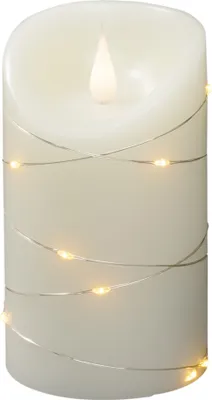 Immagine prodotto di Candela di cera a LED, bianco crema, con fiamma 3D e filo argentato, timer 4h e 8h, 1 diodo ambrato / 12 gocce LED,