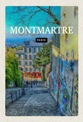 Produktbild von vianmo Holzschild 30x20 cm Montmartre Paris Altstadt Reiseziel Bildmotiv Reisemotiv Abenteuer Reisen