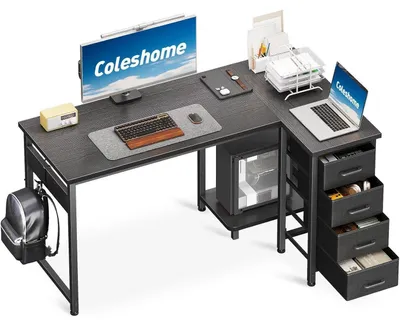 Productafbeelding van Bureau in L-vorm, 120x70 cm, met 4 lades, omkeerbaar, zwart