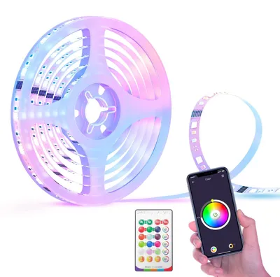 Immagine prodotto di Striscia LED intelligente lomota, 5 metri, RGBWW, illuminazione a striscia LED con Wi-Fi, timer, sincronizzazione con la musica, striscia personalizzabile compatibile con Alexa e Google, ideale per la casa, feste e Natale