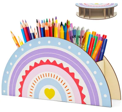 Produktbild von Regenbogenfarbener Stiftehalter aus Holz für Kinder mit 5 Fächern, Schreibtisch-Organizer, Stifteablage, Stifteaufbewahrung für Lehrer, Kindergarten und Homeschooling.