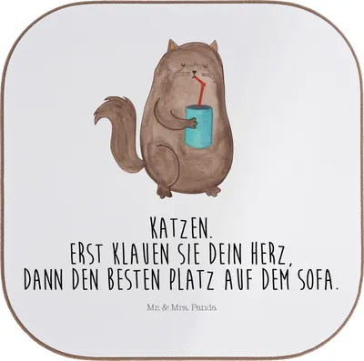 Produktbild von Mr. & Mrs. Panda Tischschoner Katze Dose - Weiß - Geschenk, Untersetzer für Gläser, Cat, Bezaubernd, Coaster, Glas, Süß, gläseruntersetzer, Herz, Katzenfutter, Tassen