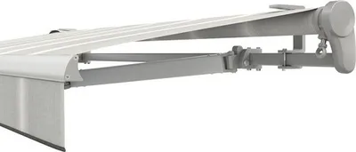 Produktbild von SOLUNA Gelenkarmmarkise Trend 3,5x3 Stoff Dessin D418 Gestell Silber eloxiert Antrieb rechts inkl. Motor, Wandschalter,N