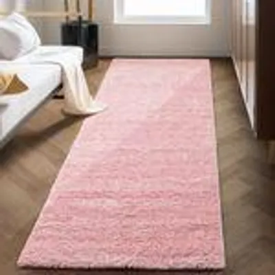 Zdjęcie produktu dla Dywan do salonu z wysokim włosiem, jednokolorowy design, długie runo, shaggy, nowoczesny i miękki, Rozmiar: 80 x 250 cm, Kolor: Różowy