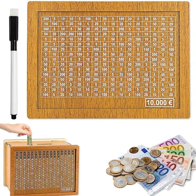 Produktbild von Holz Sparbox mit Retro Design und Sparziel für Kinder (10.000€)