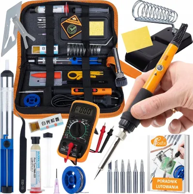 Zdjęcie produktu dla Rosfix SolderTest 9w1 – Zestaw Lutowniczy 60W z Multimetrem XL830L | Regulacja Temperatury 200–450°C | Etui i Narzędzia do Elektroniki