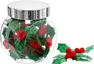 Produktbild von Stechpalmen-Blätter Weihnachts-Tischdeko 30 Stück grün-rot 4 x 5 cm -