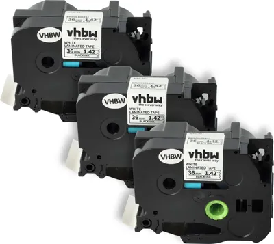 Produktbild von vhbw 3x Schriftband-Kassette kompatibel mit Brother P-Touch 550A, 9200, 9500, 9200DX, 550, 9200PC, 3600 Etiketten-Drucker 8m x 36mm Schwarz auf Weiß