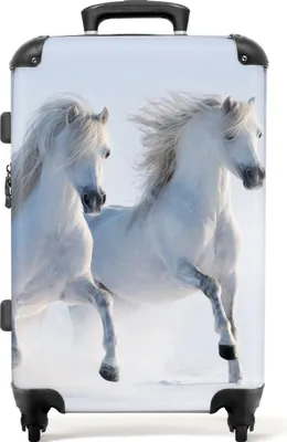 Obrázok produktu pre NoBoringSuitcases.com® Veľký kufor - Horse - Snow - Winter - White - Kids - Combination Lock TSA - Hard Shell Trolley 4 Wheels - 72 litrov - Cestovný kufor - 66 cmKufr Medium 67x43x25 cm, 72L,