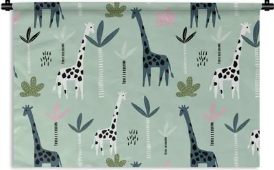Produktbild von MuchoWow® Wandteppich Wandbehang Giraffe - Baum - Grün 90x60 cm Tapisserie Dekoration Wandtuch - Wandskulpturen - Bildteppich