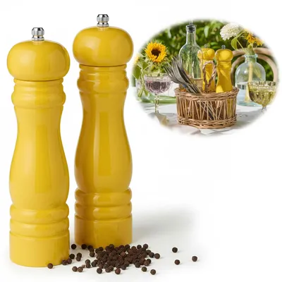 Produktbild von LS-LebenStil 2x Design Holz Salzmühle & Pfeffermühle 2´er Set Gelb 21x5cm Keramikmahlwerk Gewürzmühle Mühle für grobes Salz schwarzer Pfefferkörner