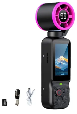 Produktbild von ZELURXX Fächer Gimbal Kamera HD Antivibration, 180° Drehlinse, Porträtfokus, 2000mAh, TF-Karte, Pocket Vlog Actionkamera Schwarz