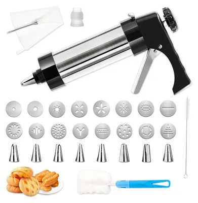 Image de Presse à gâteaux en acier inoxydable avec 9 buses et 16 pochoirs