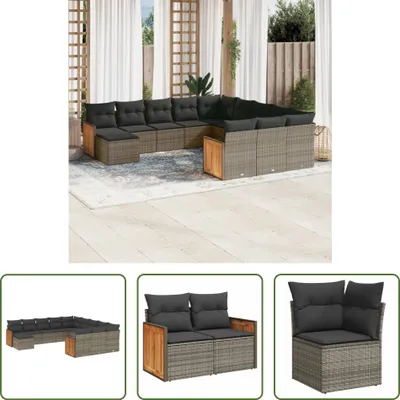 Produktbild von The Living Store 12-tlg. Garten-Sofagarnitur mit Kissen Grau Poly Rattan