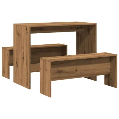 Obrázek produktu pro 3dílná sada jídelního stolu a lavic dub artisan kompozit