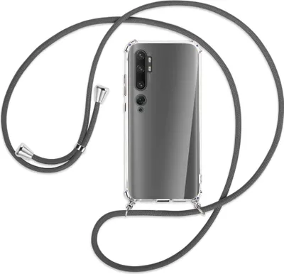 Produktbild von Handykette Backcover-Schutzhülle mit Band (Metall silberfarben) für Xiaomi Mi Note 10 (Pro) - dunkelgrau