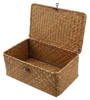 Produktbild von Omgoods – Geflochtkorb aus Rattan mit Deckel – Seegras-Korb zur Organisation