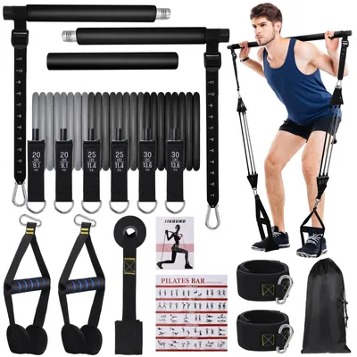 Obrázok produktu pre Sada Pilates s tyčou a 6 odporovými gumami na posilňovanie a jogu
