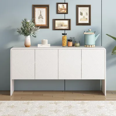 Obrázok produktu pre Minimalistická, veľká, biela komoda so štyrmi dvierkami – 152,5 x 40 x 76,5 cm, vhodná do obývačky