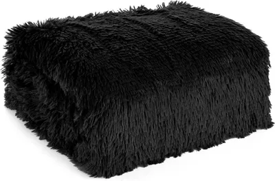 Produktbild von Design91 Fleece Blanket – Cuddly Fluffy Throw – Knee Sofa Fur Look – Black