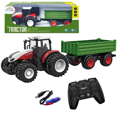Zdjęcie produktu dla Traktor Zdalnie Sterowany RC z Przyczepą Zestaw Farmer Maszyna Rolnicza 1:24