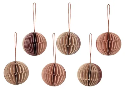 Papieren Kerstboomversierung 6er-Set beige/rosa 5 cm