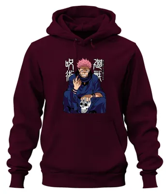 Produktbild von Sukuna Jujutsu Kaisen Dämon Totenkopf Anime gruselig Hoodie Kapuzenpullover, Burgundy, XXL