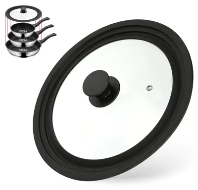 Produktbild von VINATO Universaldeckel für Töpfe und Pfannen mit 24/26/28 cm - 3 Größen Pfannendeckel mit Abgestuftem Silikonrand, Glasdeckel Hitzebeständig, BPA-frei, Universal Topfdeckel für Pfannen und Töpfe