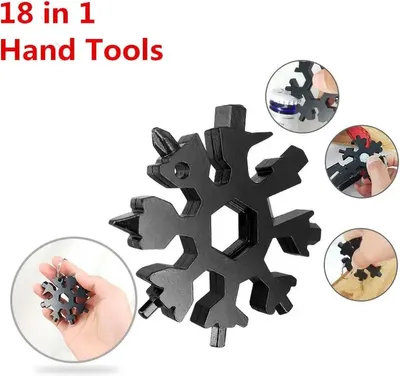Immagine prodotto di CHPN – Multitool – 18 funzioni – Utensile multifunzione – Nero – Portachiavi a forma di fiocco di neve – Chiave inglese – Universale – Utensile – Cacciavite – Regalo – Utensile – Apribottiglie