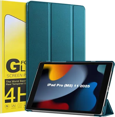 Produktbild von Schutzhülle + 2x 4H Displayfolie für Apple iPad Pro 8. Gen (M5) 2025 11 Zoll Cover Case Schutz Tablet Farbe: Blaugrün