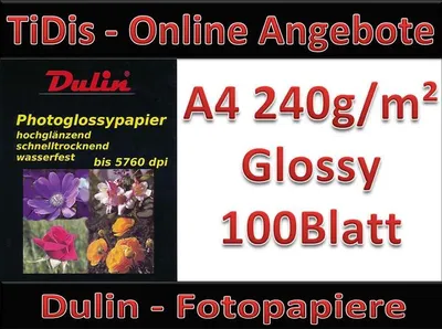 Produktbild von 240g/m² - 100Blatt A4 Dulin Fotopapier beidseitig - hochglänzend/matt