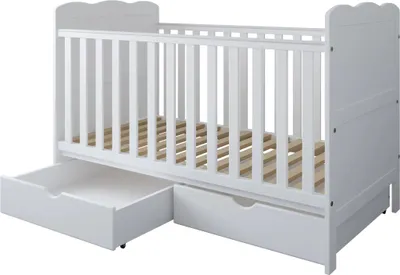 Produktbild von ZEE Babybett 140x70 ISABEL 2in1 Weiß mit 2 Schubladen Kinderbett umbaubar Juniorbett höhenverstellbar Holz