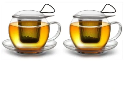 2er-Set XXL Teegläser 450 ml mit Filter & Deckel, Borosilikatglas