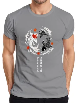 Productafbeelding van Koi karper, Yin Yang, Japans, Zen, Japan, Y2K, Aziatisch, Harmonie, Heren T-shirt, Grijs, Maat M