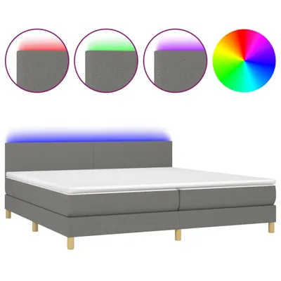 Productafbeelding van vidaXL Boxspringbed met matras en LED-verlichting, donkergrijs, 200x200 cm, stof